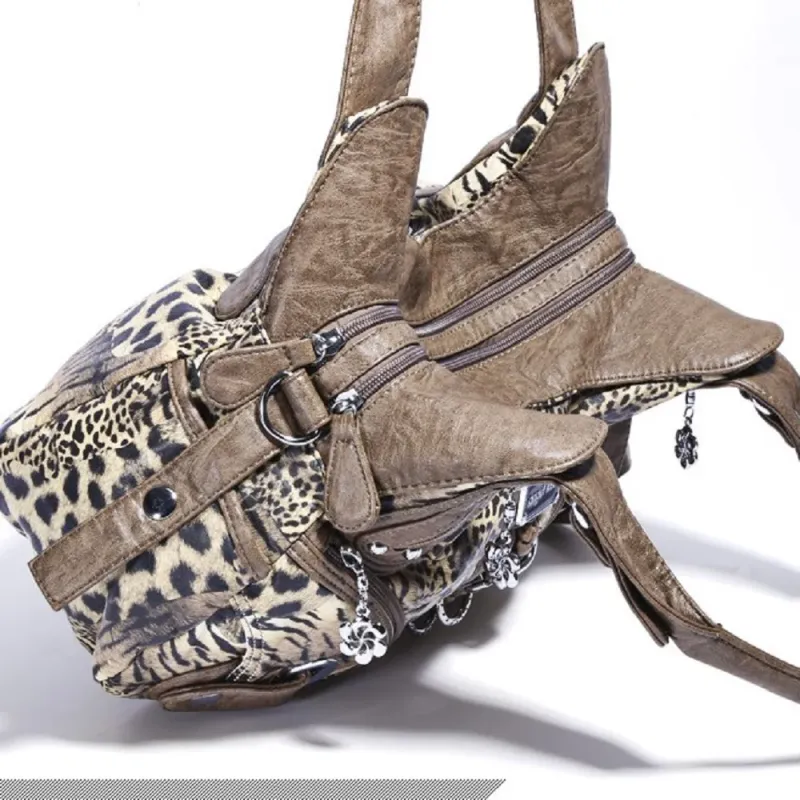 Vintage Women Handbags Fashion Leopard Shoulder Bag Top-handle Handbag Satchel Dumpling Shoulder Bag Tote Hobos Large Purse