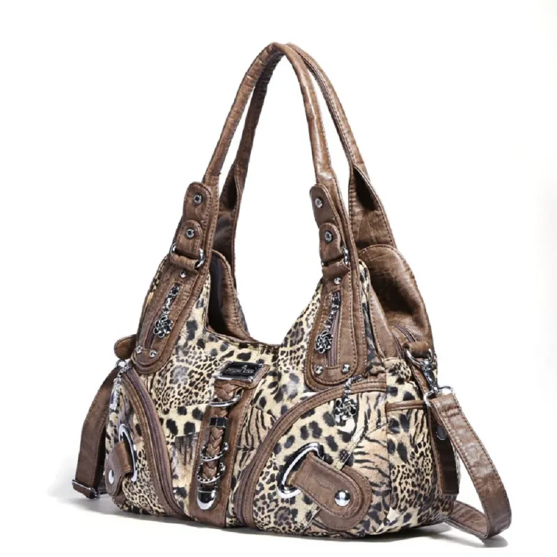 Vintage Women Handbags Fashion Leopard Shoulder Bag Top-handle Handbag Satchel Dumpling Shoulder Bag Tote Hobos Large Purse