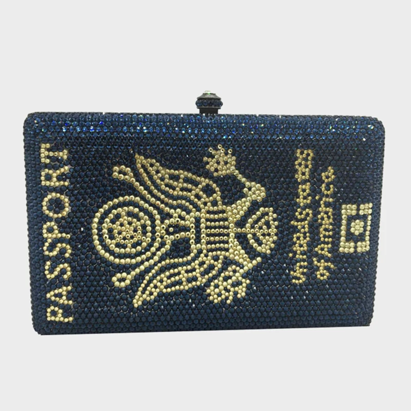 Blue Passport Crystal Evening Bags Clutches Collection Luxury Diamond Clutch Bag Girls Party Wedding Purse Mini Bridal Handbags