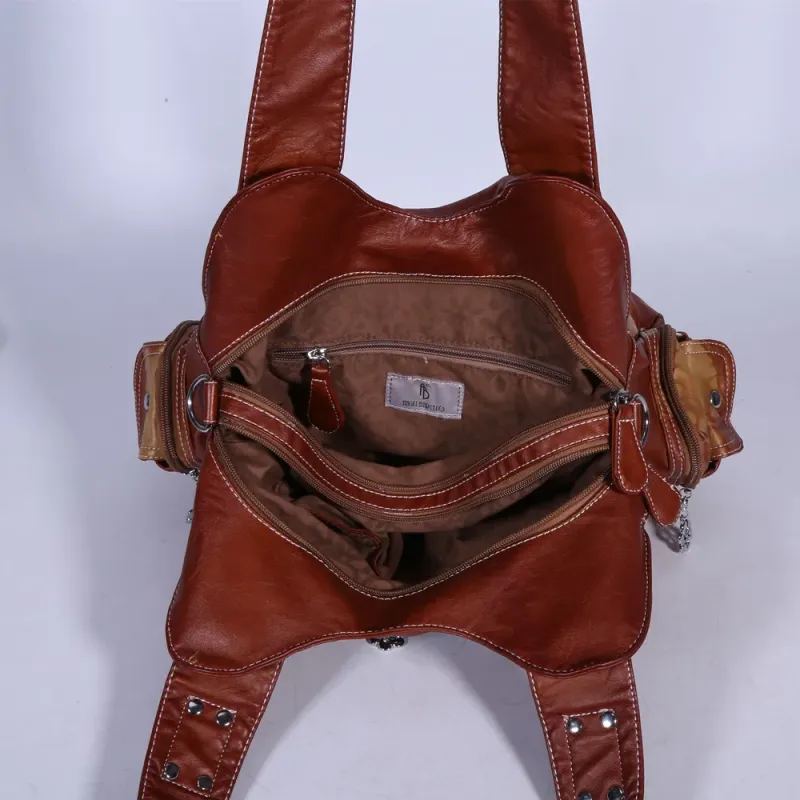 Women PU Shoulder Bag Casual Rivets Bag Hobo Messenger Handbag Satchel Large Tote Bag