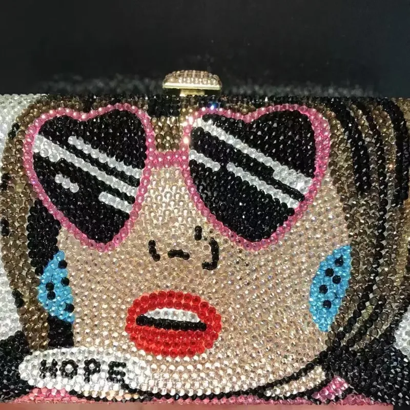 High-End Beauty Face Women Evening Party Clutches WHTUOHENG Full Diamond Crystal Wedding Bridal Bag Luxury Lady Girls Handbags