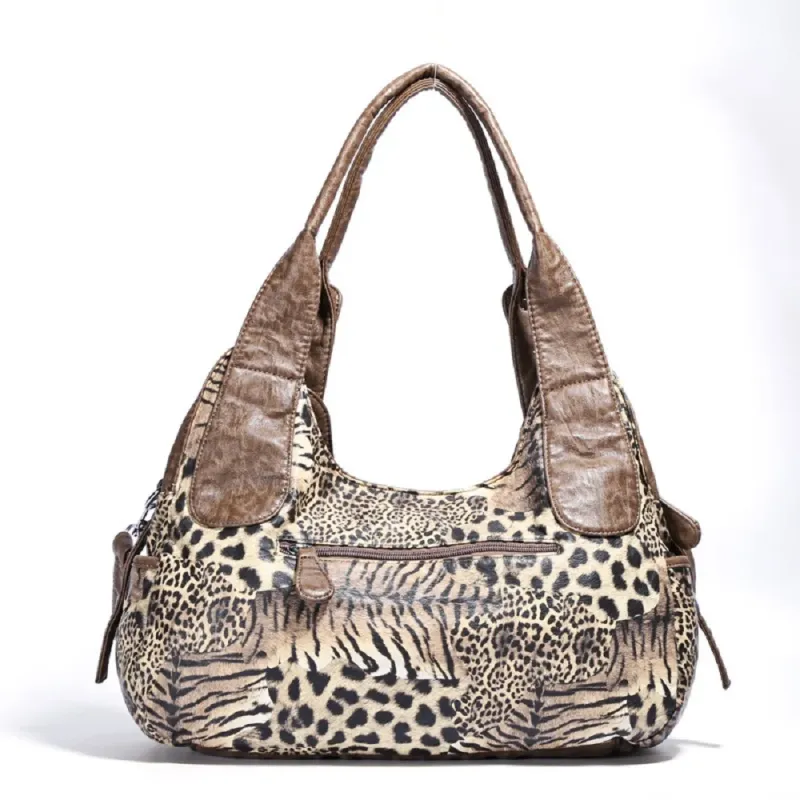 Vintage Women Handbags Fashion Leopard Shoulder Bag Top-handle Handbag Satchel Dumpling Shoulder Bag Tote Hobos Large Purse