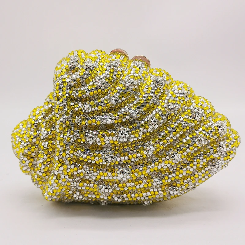 WHTUOHENG Crystal Evening Bag Purse Women Gold Snail Shape Bag Full Diamond Handbags Wedding Clutches Lady Party Prom Purse