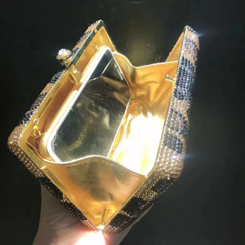 Leopard Print Women Evening Clutch Bags Diamond Dinner Purses White/Black/Gold Luxury Lady Rhinestone Party Prom Clutches Bags