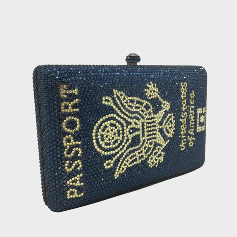 Blue Passport Crystal Evening Bags Clutches Collection Luxury Diamond Clutch Bag Girls Party Wedding Purse Mini Bridal Handbags