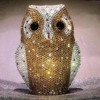 WHTUOHENG Diamond Owl Evening Bag Purse Women's Luxury Crystal Wedding Purse Gold/White Rhinestone Party Prom Handbag Minaudiere