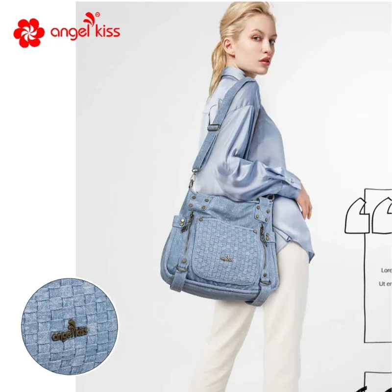 Angelkiss Women Handbags Blue Denim Shoulder Bag Top-handle Handbag Fashion Satchel Dumpling Shoulder Bag Tote Hobos Large Purse