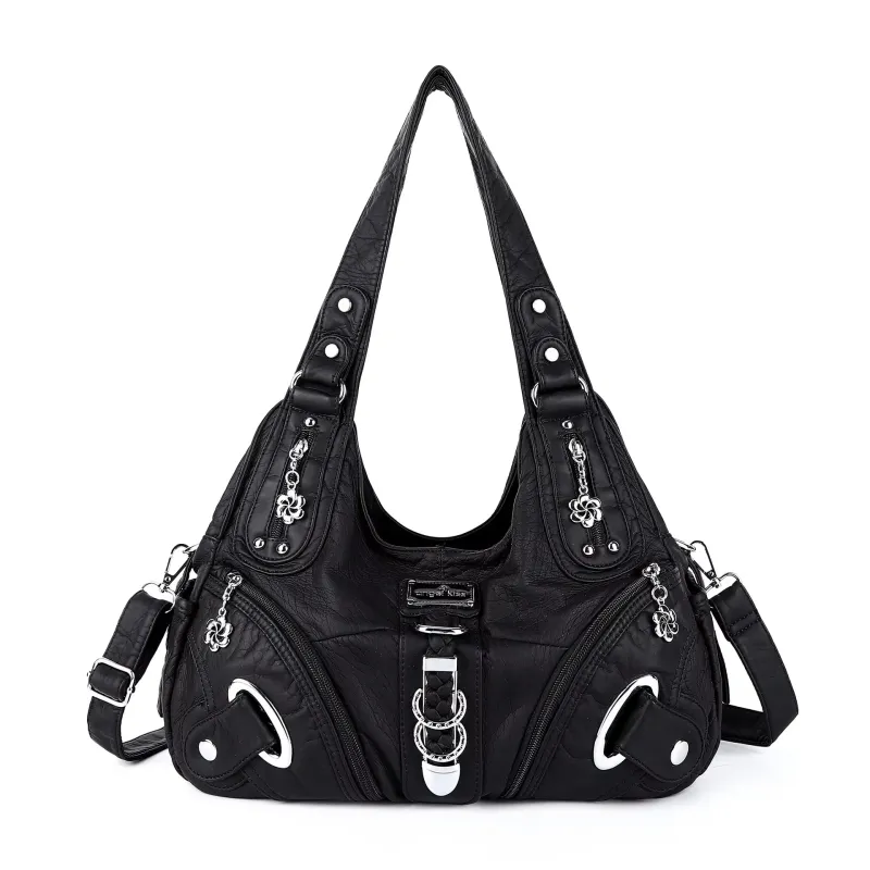 Angel kiss Women Handbags Fashion Shoulder Bag Large Black Tote Top-handle Shopping Pack Multiple Pockets Satchel Lady Purse