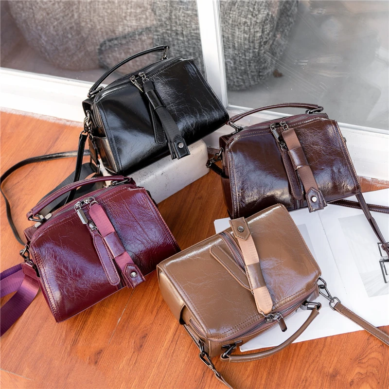 Burminsa Cowhide Genuine Leather Pillow Tote Handbags For Women 2026 Trend Designer Wide Strap Ladies Shoulder Crossbody Bags