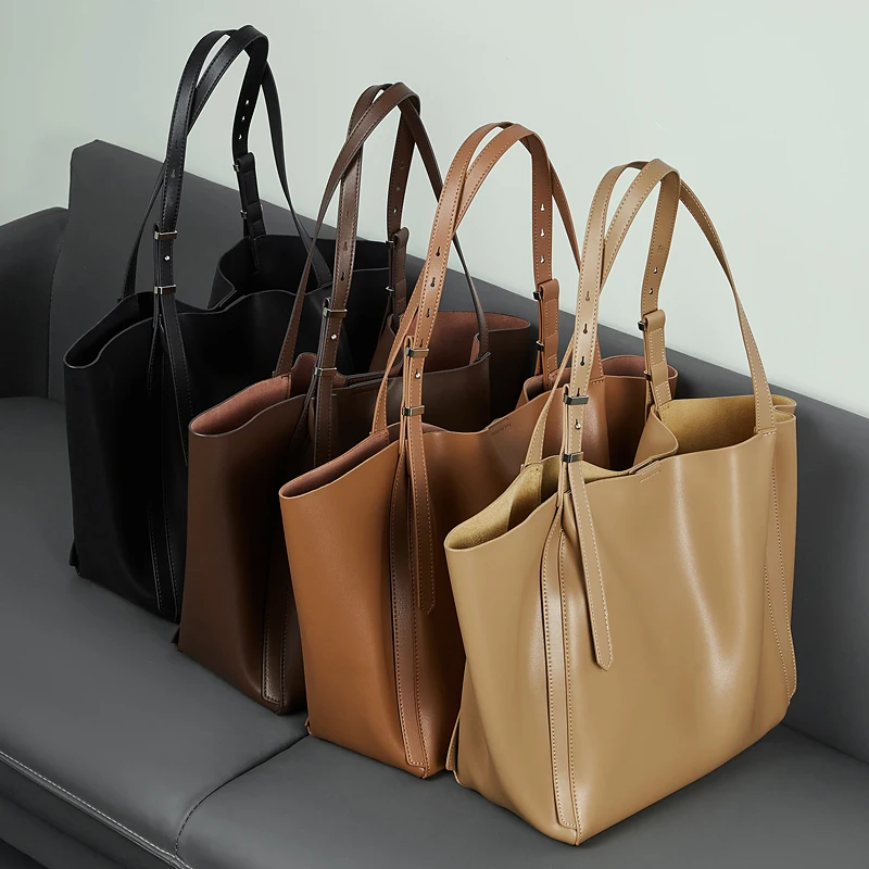 Burminsa Vintage Cow Genuine Leather Large Tote Shoulder Bags For Women 2026 Luxury Designer Korean Shopper Work Ladies Handbags