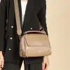 BURMINSA Luxury Genuine Leather Satchel Handbags Women Designer Cowhide Office Work Purses Retro Pillow Shoulder Crossbody Bags