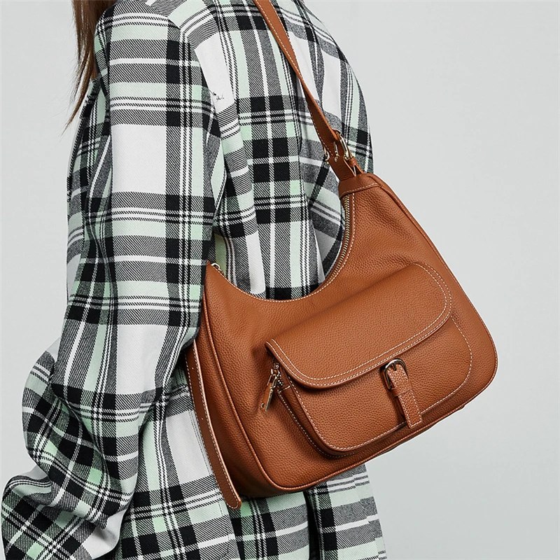 Burminsa Natural Cow Genuine Leather Underarm Shoulder Bags For Women 2026 Luxury Designer Crossbody Purses Hobo Ladies Handbags