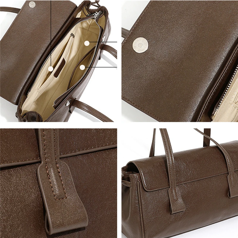 BURMINSA Luxury Genuine Leather Handbags Women French Vintage Underarm Shoulder Bags Cowhide Satchel Tote Pillow Office Purses