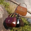 BURMINSA Genuine Leather Half Moon Bags For Women Luxury Designer Shoulder Crossbody Bags Elegant Top Handle Purses Office Lady