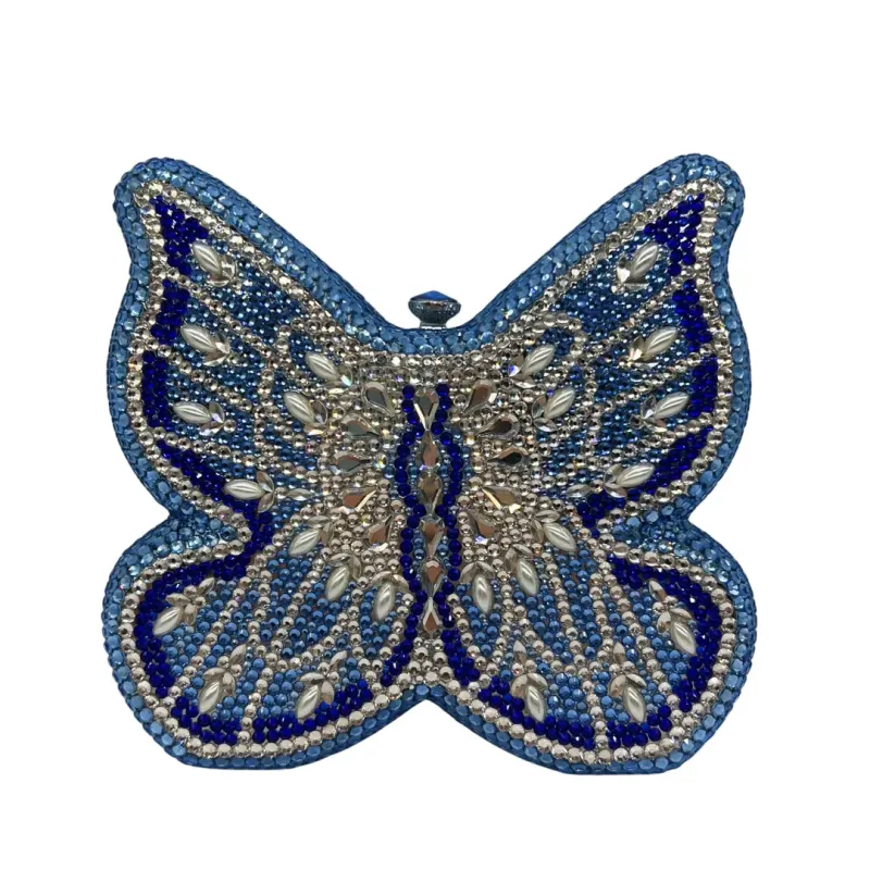 New Butterfly Diamonds Evening Bag WHTUOHENG Party Purse Blue Rhinestones Handbag Lady Luxury Crystal Clutches Wedding Bridal