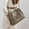 BURMINSA Vintage Genuine Leather Tote Bags For Women Large Capacity Shopper Handbags Casual Daily Work Shoulder Crossbody Bags