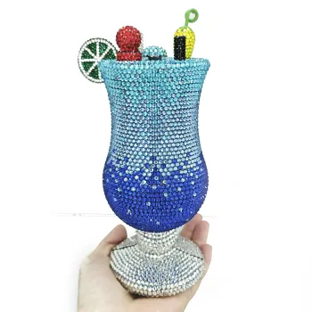 Cocktail Purses Cup Rhinestone Evening Bags Luxury WHTUOHENG Gorgeous Crystal Metal Purses Diamond Handbags Wedding Party Bags