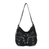 Women's Bag PU Shoulder Bag Soft Fashion Handbag Large Vintage Black Dyeing Dumpling Pack Multi-pockets Crossbody Bag