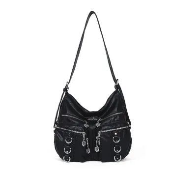 Women's Bag PU Shoulder Bag Soft Fashion Handbag Large Vintage Black Dyeing Dumpling Pack Multi-pockets Crossbody Bag