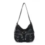 Women's Bag PU Shoulder Bag Soft Fashion Handbag Large Vintage Black Dyeing Dumpling Pack Multi-pockets Crossbody Bag