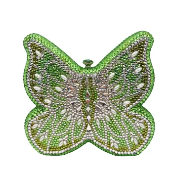 WHTUOHENG Green Butterfly Diamond Evening Bag Wedding Party Women's Crystal Sparkling Purse Rhinestone Clutches Luxury Handbags