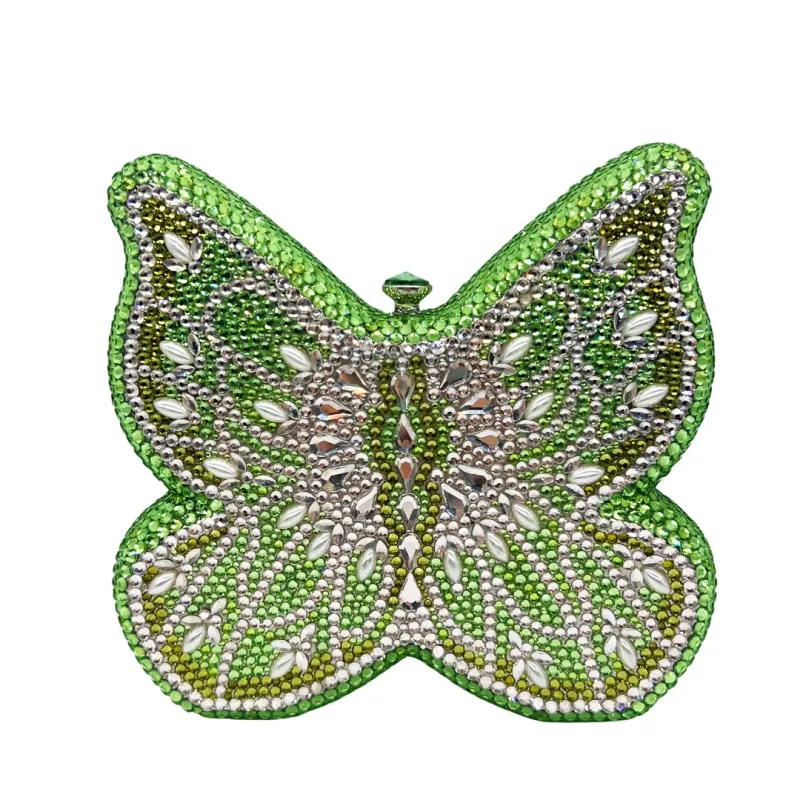 WHTUOHENG Green Butterfly Diamond Evening Bag Wedding Party Women's Crystal Sparkling Purse Rhinestone Clutches Luxury Handbags