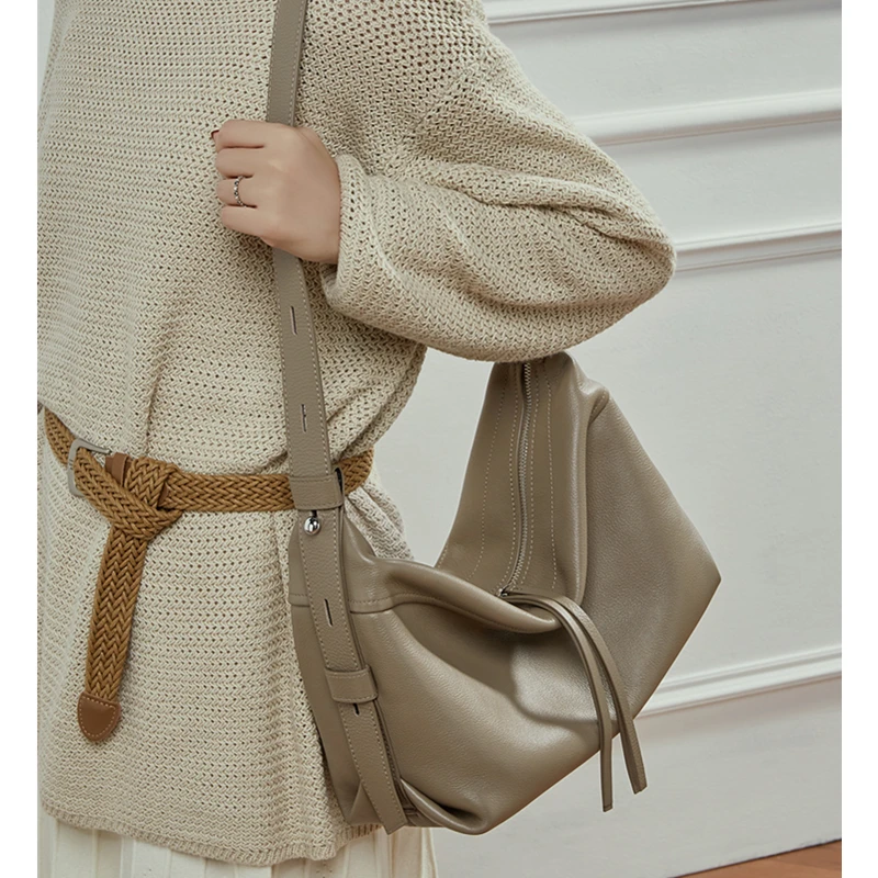 Burminsa Cowhide Genuine Leather Soft Hobo Shoulder Bags For Women 2026 Luxury Designer Crossbody Shopper Work Ladies Handbags