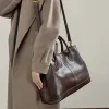 BURMINSA Genuine Cowhide Leather Women Tote Bags Vintage Luxury Large Work Shoulder Crossbody Handbags Business Commuter Purses