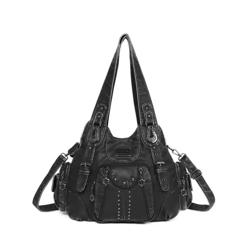 Angel Kiss Women's Fashion Shoulder Bag PU Leather Handbag Large Capacity Satchel Vintage Female Shoulder Bag Phone Pouch