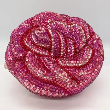 WHTUOHENG Rose Flower Evening Crystal Clutches Purses Diamond Wedding Clutches Rhinestones Hard Metal Bags Dinner Bridal Party