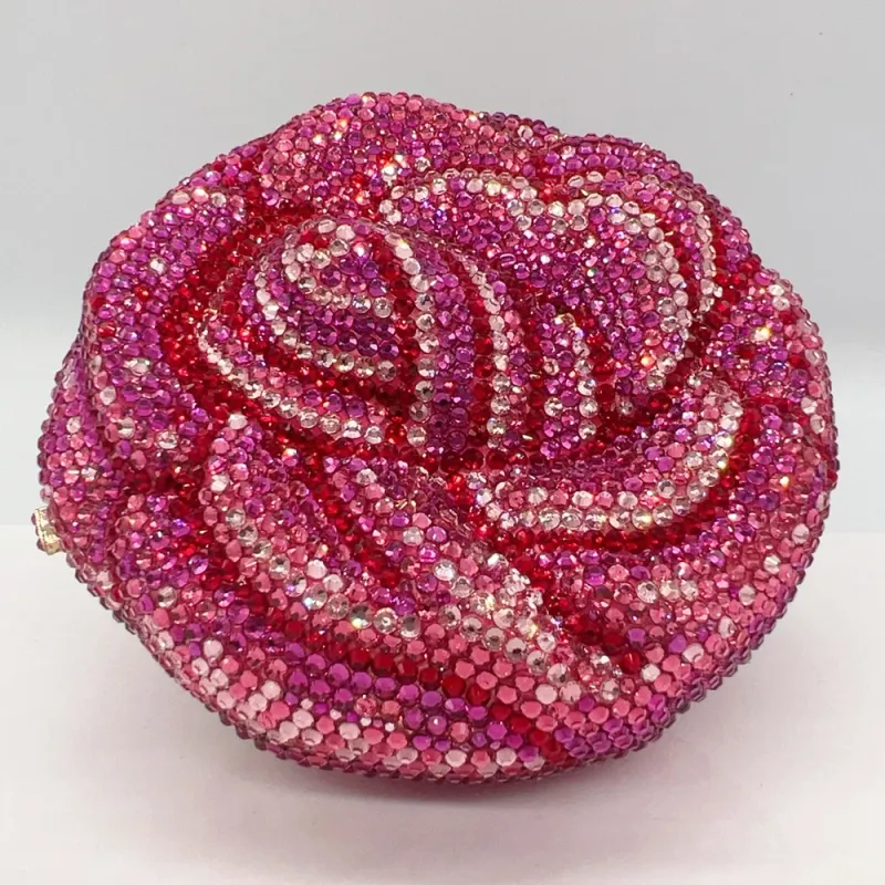 WHTUOHENG Rose Flower Evening Crystal Clutches Purses Diamond Wedding Clutches Rhinestones Hard Metal Bags Dinner Bridal Party