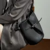 BURMINSA Luxury Genuine Leather Bucket Bags For Women Designer Minimalist Shoulder Crossbody Purses Elegant Work Tote Handbags