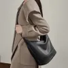 BURMINSA Luxury Genuine Leather Bucket Shoulder Bags For Women Designer Hobo Crossbody Purse Large Capacity Work Ladies Handbags