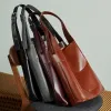 BURMINSA Luxury Genuine Leather Bucket Tote Bags Women Minimalist Vintage Shoulder Purses Large Office Commuter Shopper Handbags