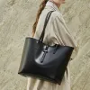BURMINSA 2 Pcs/Set Genuine Leather Tote Bags For Women Minimalist Shoulder Purse Large Capacity Office Commuter Shopper Handbags
