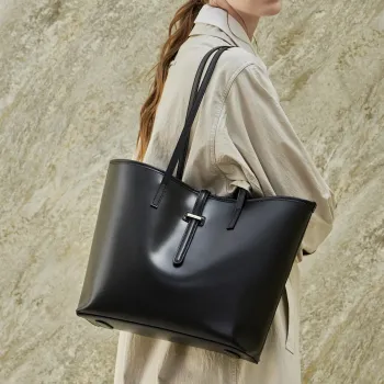 BURMINSA 2 Pcs/Set Genuine Leather Tote Bags For Women Minimalist Shoulder Purse Large Capacity Office Commuter Shopper Handbags