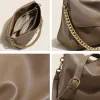 BURMINSA Minimalist Genuine Leather Chain Shoulder Bags For Women 2026 Elegant Flap Crossbody Satchel Structured Female Handbags