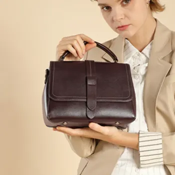 Burminsa Cowhide Genuine Leather Shoulder Bags For Women 2026 Luxury Designer Wide Strap Crossbody Satchel Work Ladies Handbags