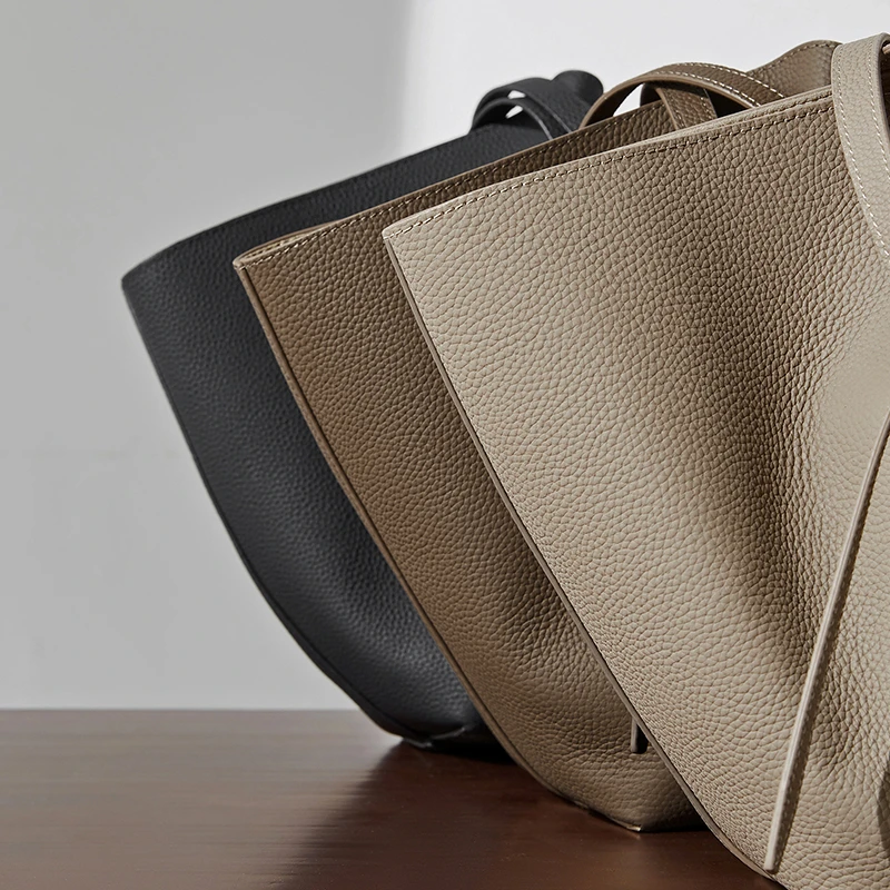 BURMINSA Luxury Genuine Leather Tote Bags For Women Cowhide Commuter Handbags Minimalist Daily Shopping Travel Shoulder Purses