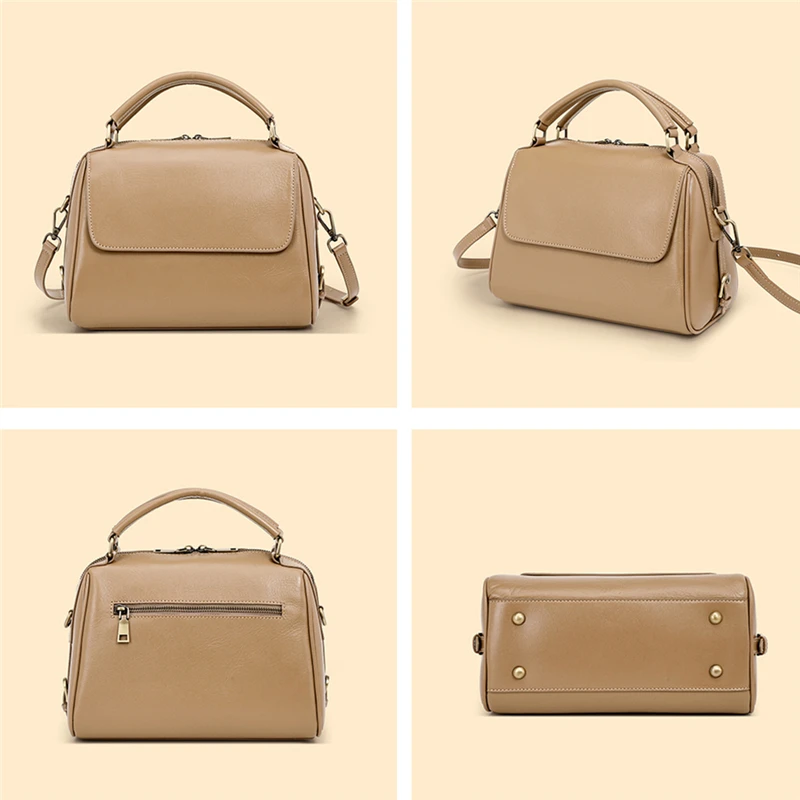 BURMINSA Luxury Genuine Leather Satchel Handbags Women Designer Cowhide Office Work Purses Retro Pillow Shoulder Crossbody Bags