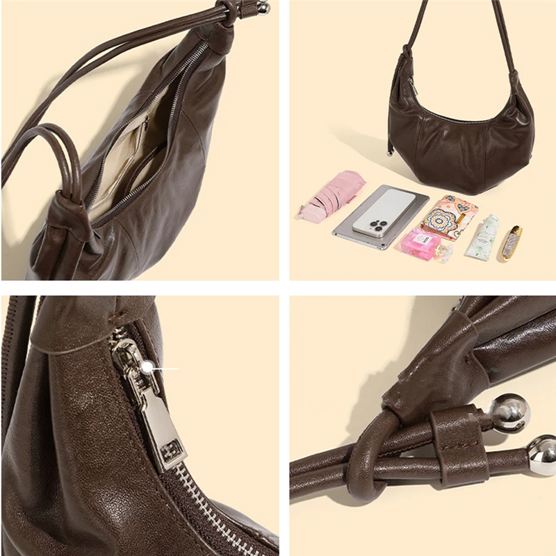 Burminsa Vintage Genuine Leather Crescent Underarm Shoulder Bags For Women 2026 Luxury Designer Crossbody Hobo Ladies Handbags