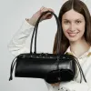 BURMINSA Luxury Genuine Leather Underarm Shoulder Bags For Women Retro Designer Cowhide Boston Tote Purse Office Ladies Handbags