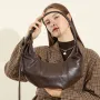 Burminsa Vintage Genuine Leather Crescent Underarm Shoulder Bags For Women 2026 Luxury Designer Crossbody Hobo Ladies Handbags