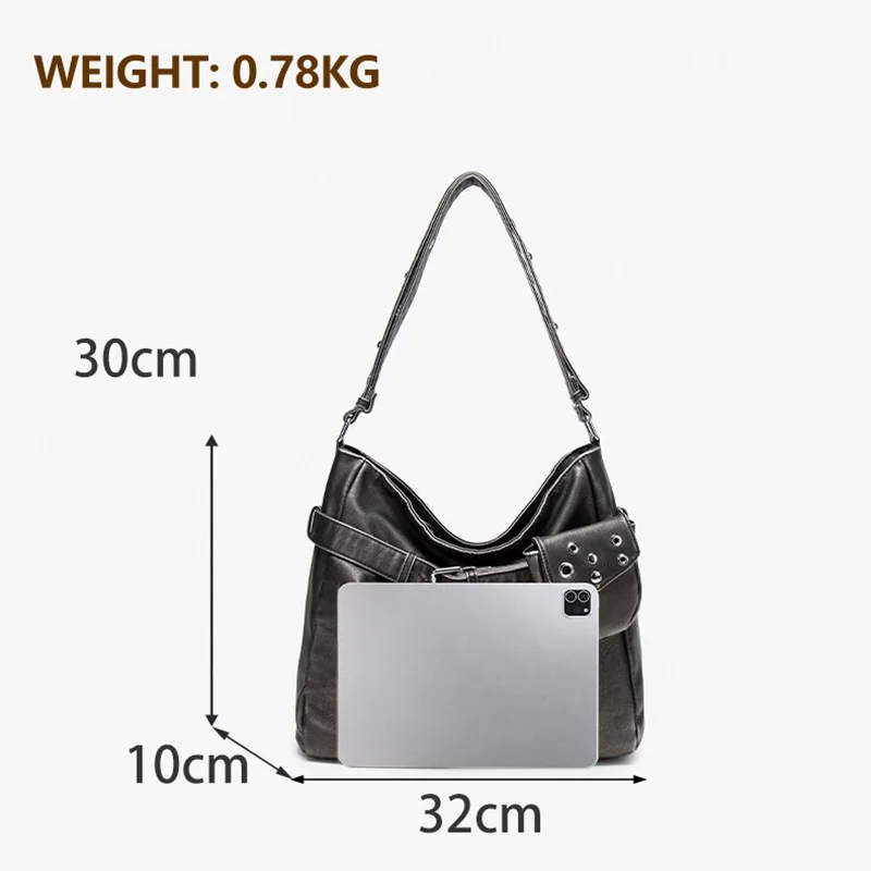 Venn Angel Handbag Soft Leather Shoulder Bag for Women Large Casual Shoulder Bag with Small Bag Vintage Belt Buckle Handbag