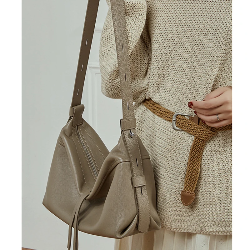Burminsa Cowhide Genuine Leather Soft Hobo Shoulder Bags For Women 2026 Luxury Designer Crossbody Shopper Work Ladies Handbags
