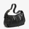 Venn Angel Vintage Handbag Black Hobo Bag for Women, Soft Faux Leather Shoulder Bag with Braided Strap & Multi-Zipper Pockets
