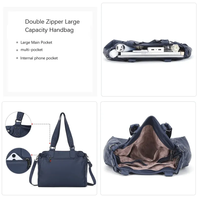 Vintage Women Handbags Fashion Shoulder Bag Large Tote Top-handle Shopping Pack Black Multiple Pockets Satchel Lady Purse
