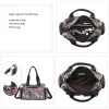 Vintage Washed Black Multi-Pocket Satchel Bag, Large Capacity Convertible Crossbody Shoulder Handbag with Detachable Strap