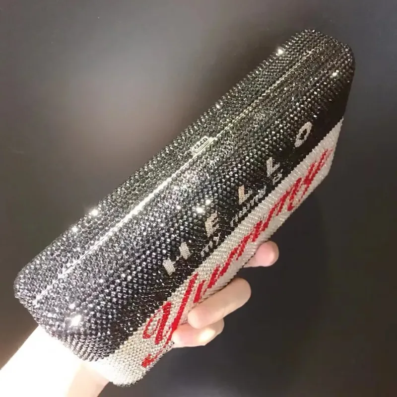 YUMMY HELLO Rhinestone Evening Bags Clutches Formal Dinner Crystal Clutch Purses White/Black Women Diamond Bridal Phone Handbags