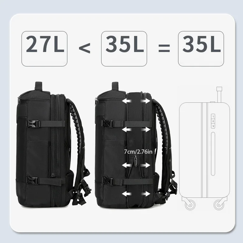 Large capacity, expandable capacity, vacuum backpack for airplane travel, college students' shoulders, 17-inch computer bag